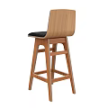 Wooden Frame Bar Stool With Black Padded Seat And High Back Design