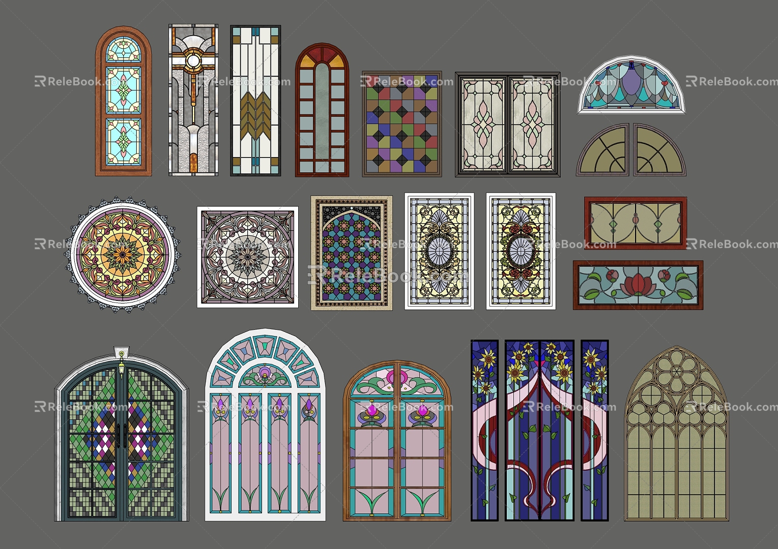 European Classical Painted Doors and Windows Flower Window Doors and Windows Combination Curved Doors and Windows 3d model