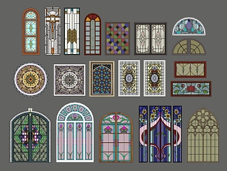 European Classical Painted Doors and Windows Flower Window Doors and Windows Combination Curved Doors and Windows 3d model