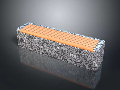 Modern Leisure Chair With Orange Wooden Seat And Gray Stone Textured Frame 3d model