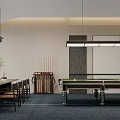 Modern Billiard Room Interior With Billiard Table Cue Rack And Chairs