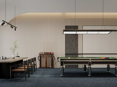 Modern Billiard Room Interior With Billiard Table Cue Rack And Chairs 3d model