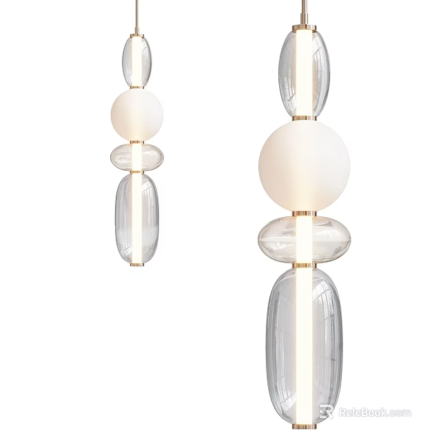 Elegant Modern Glass Chandelier With White Globe Transparent Cylinder And Gold Accent 3d model 