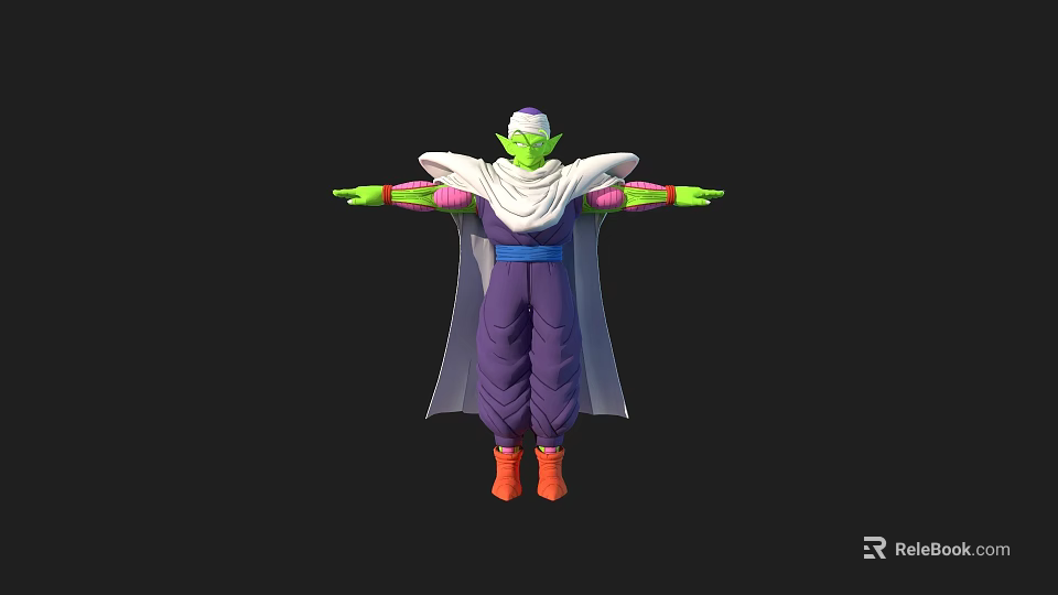 Green Skinned Game And Movie Character With White Turban Purple Outfit And Orange Shoes 3d model 