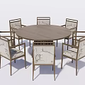 Traditional Round Wooden Dining Table Set With Six Patterned Chairs 3d model