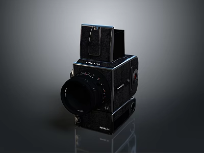 Vintage Black Rolleiflex Camera With Leather Surface Lens And Viewfinder 3d model