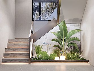 Modern Staircase Plant Landscape Sketches Handrail Stairs Courtyard Sketches Flowers and Plants 3d model