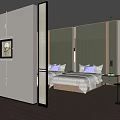 Modern Hotel Room Interior With Twin Beds Large Windows Green Curtains And Wooden Flooring