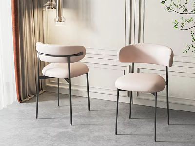 Modern Minimalist Dining Chairs With Light Pink Curved Upholstered Seats And Black Metal Frames 3d model