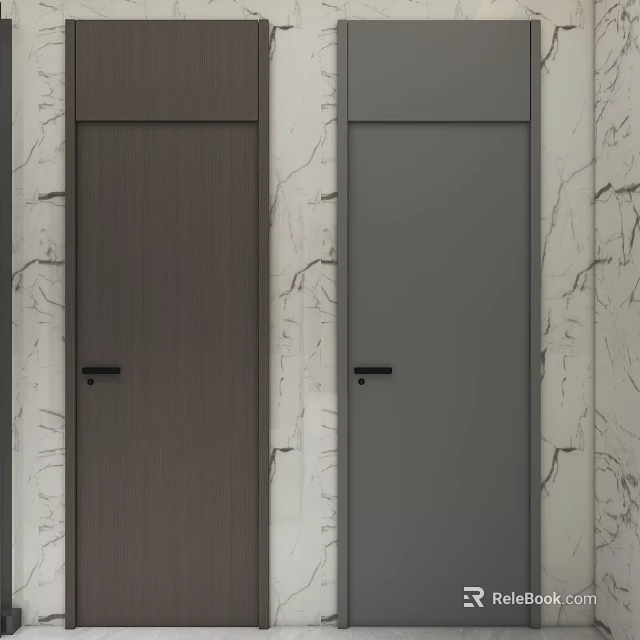 Modern Wooden And Gray Interior Doors Against Cracked Textured Wall 3d model 