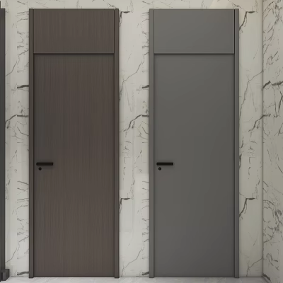 Modern Wooden And Gray Interior Doors Against Cracked Textured Wall 3d model