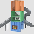 Colorful Multi Level Playground Equipment With Slides Climbing Net And Wooden Panels