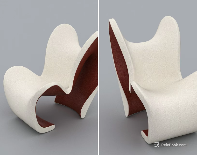 Modern Single Sofa Featuring Stylish White and Brown Curved Unique Design 3d model 