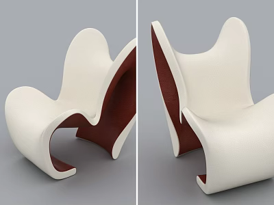 Modern Single Sofa Featuring Stylish White and Brown Curved Unique Design 3d model