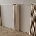 Light Colored Fabric Curtains Hanging On Rods Against White Walls And Wooden Floor