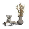 White Ceramic Vases With Dried Flowers On Fashion Book In Minimalist Decor