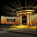Gold And Black Round Stage Design With Bright Lighting And Display Screens