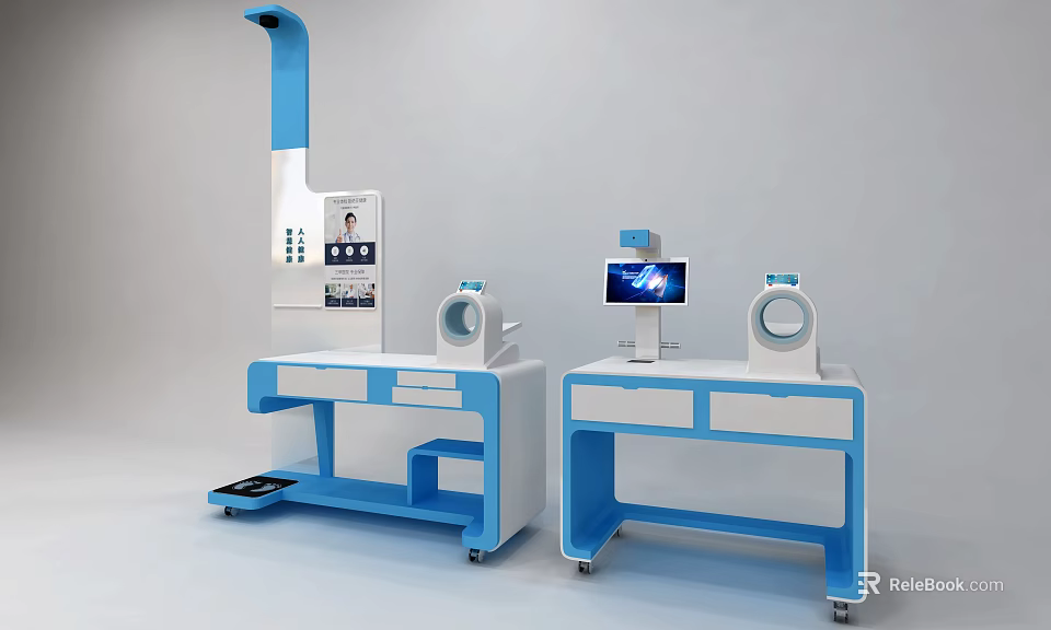 Modern Blue And White Medical Devices With Digital Screens And Circular Components Detection Workstations 3d model 
