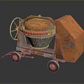 Rusted Orange Concrete Mixer With Wheels And Red Rim For Construction Use