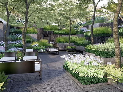 Residential Landscape Featuring Layered Greenery Trees Lawns Flowers Stone Pathways Outdoor Seating And Relaxation Areas 3d model