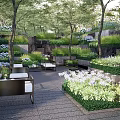 Residential Landscape Featuring Layered Greenery Trees Lawns Flowers Stone Pathways Outdoor Seating And Relaxation Areas