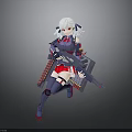 Anime Female Character With White Hair Red Eyes Holding Large Weapon In Running Pose