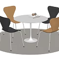 Contemporary Dining Table Set With White Round Table Four Black And Beige Chairs 3d model