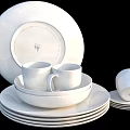 Elegant White Kitchenware Set With Stacked Plates Cups And Bowls 3d model