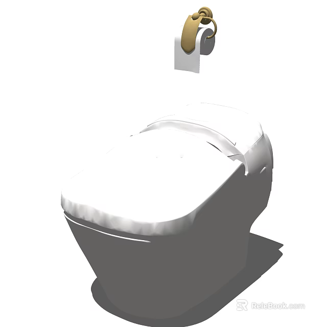 Modern White Toilet with Sleek Design and Wall Mounted Toilet Paper Holder 3d model 
