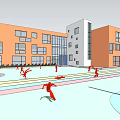 Modern Kindergarten With Round Building Large Windows Green Plants And Playground