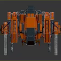 Orange Armored Battle Mech Warrior With Mechanical Arms And Twin Cannons