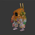 Orange Robot With Colorful Decorations And Mechanical Details In Playful Design