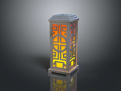 Traditional Chinese Lantern With Intricate Cutout Patterns And Warm Yellow Red Light 3d model