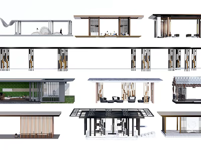 Modern Pergola Design Collection With Various Structural And Decorative Features 3d model