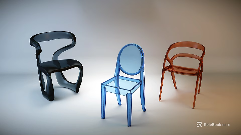 Modern Transparent Single Chair Designs in Black Blue and Brown Colors 3d model 