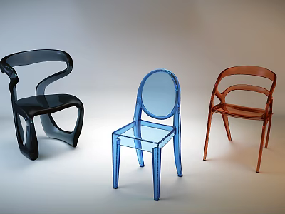 Modern Transparent Single Chair Designs in Black Blue and Brown Colors 3d model