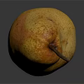 Ripe Yellow Pear With Brown Spots On Dark Background And Reflection
