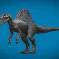 Realistic Spinosaurus 3D Model With Large Sail Back And Open Mouth On Blue Background