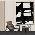 Modern Interior With Large Black White Abstract Painting Chair And Side Table