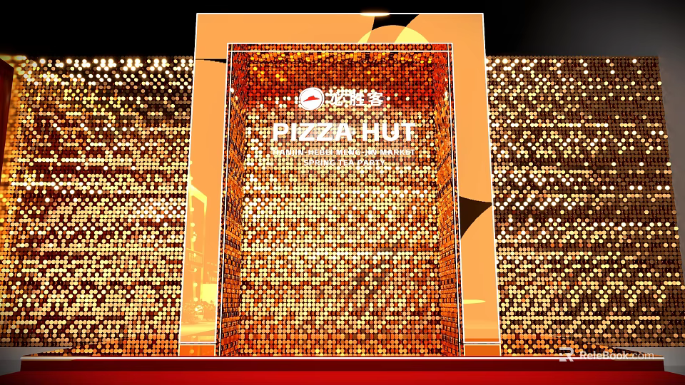 Pizza Hut Photo Check in Spot With Golden Shimmering Wall And Red Carpet 3d model 