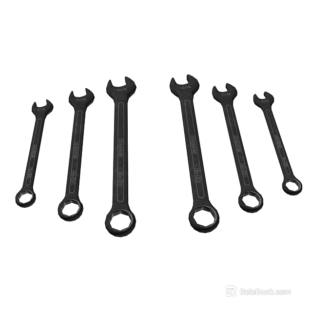 Black Combination Wrenches Tool Set With Various Sizes For Mechanical Use 3d model 