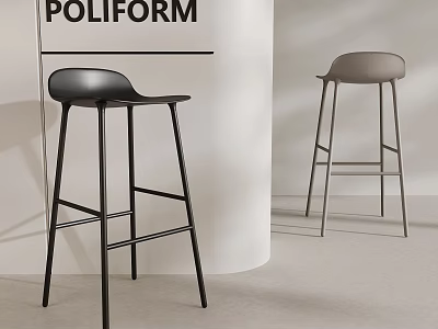 POLIFORM Modern Bar Stools In Black And Gray With Sleek Metal Frames 3d model