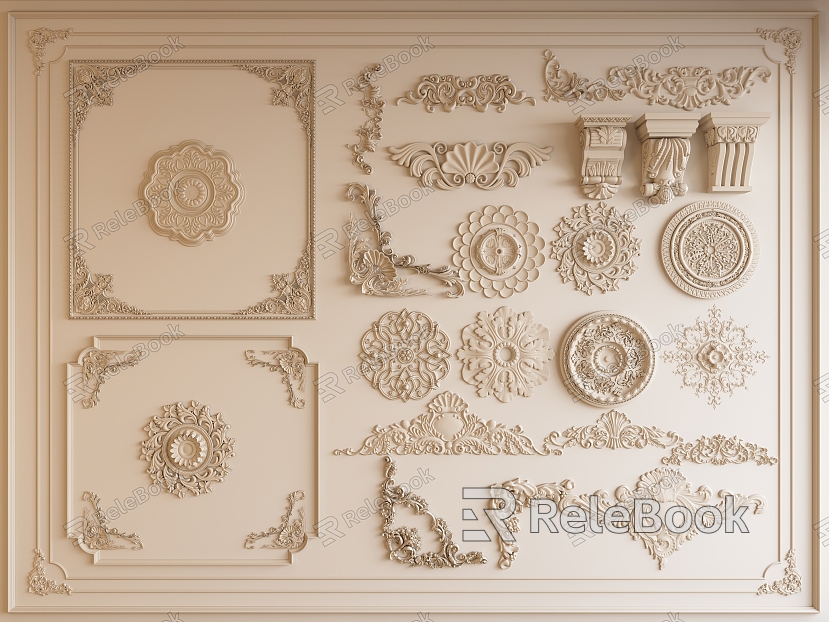 French carved plaster carved line corner line carved plate decorative line top corner line eaves line model