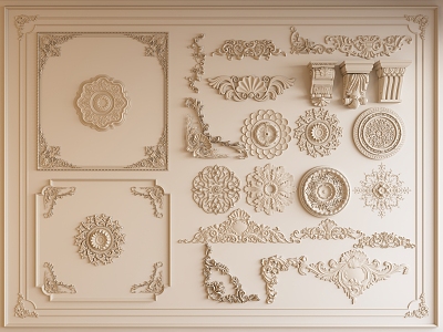 French carved plaster carved line corner line carved plate decorative line top corner line eaves line 3d model