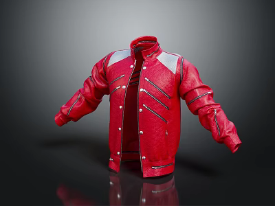 Fashionable Red Stand Collar Jacket With Contrast Shoulder Panels And Metal Buttons 3d model