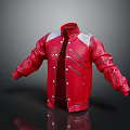 Fashionable Red Stand Collar Jacket With Contrast Shoulder Panels And Metal Buttons