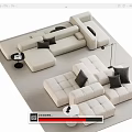 Modern Sectional Sofa With Beige Upholstery Black Cushions Side Tables And Floor Lamp