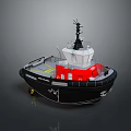 Black Red Tugboat Model With White Cabin Antenna and Deck Features 3d model