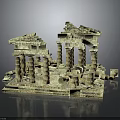 Ancient Temple Ruins Architectural Model With Stone Columns And Broken Walls 3d model
