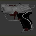 Futuristic Sci Fi Pistol With Silver Red Metallic Design And Black Grip